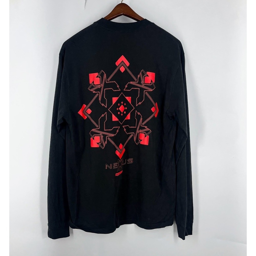 Excision Nexus Tour Mens Large Black Red Geometric Long Sleeve‎ Graphic T-Shirt
